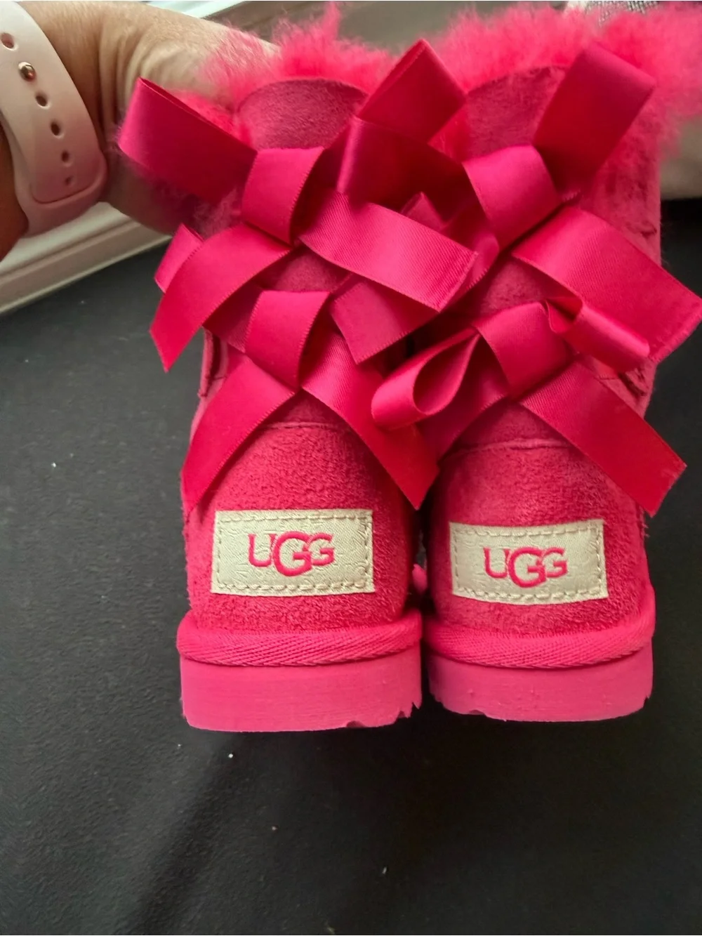 UGG Kids Bright Pink Bow-Back Shearling Boots